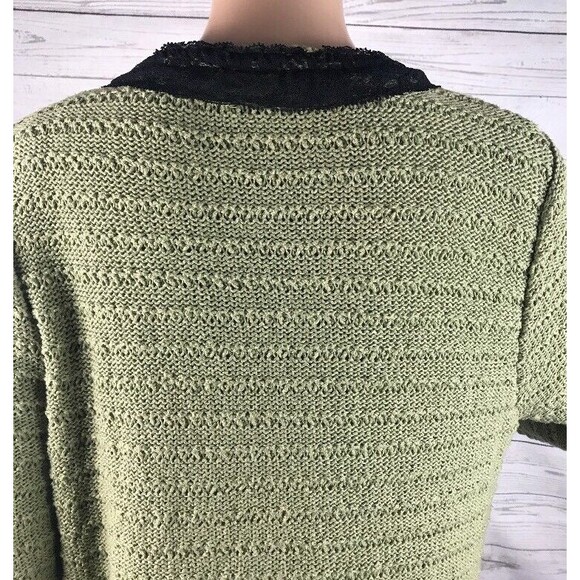 Bandolino Cardigan Sweater Olive Green Black Lace Trim - Picture 8 of 10
